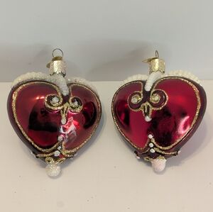 Lot of 2 Old World Christmas OWC Glass Ornaments Red Heart Royalty